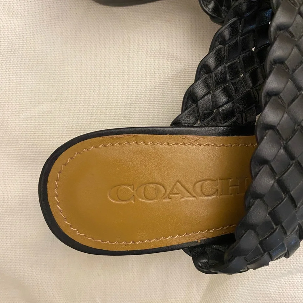 Coach Women's Black Leather Block Slide Sandals - Picture 2 of 4